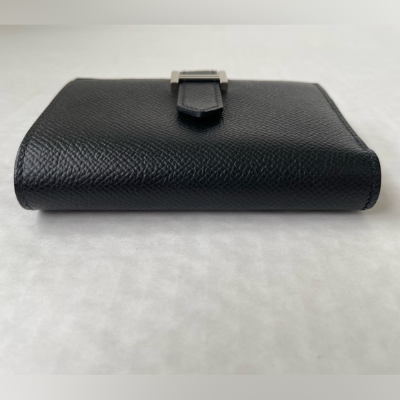 Hermes Black Pebbled Leather Bearn Compact Tri-Fold Wallet Palladium Hardware - Picture 4 of 16